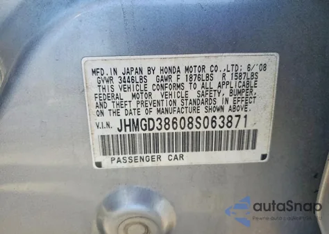 2008 Honda Fit Sport z USA, uszkodzony, nr VIN JHMGD38608S063871